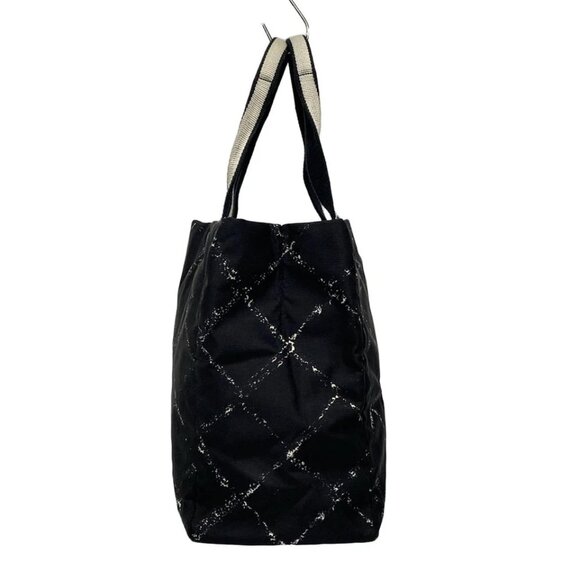 CHANEL Old Travel Line - Black Gray Nylon Cotton Tote Bag 337-042825 - Picture 4 of 10